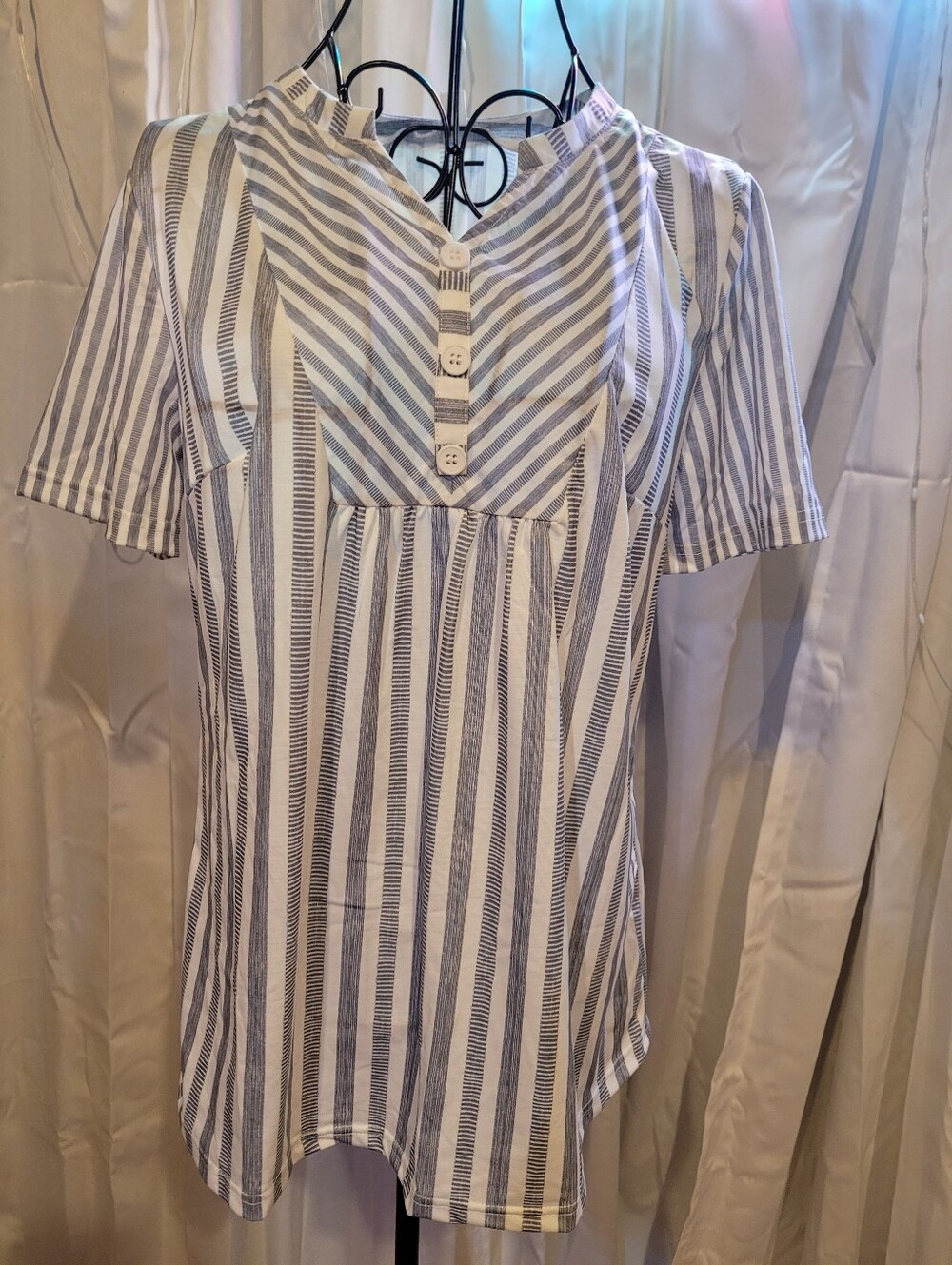 Girls' Short-Sleeve Striped Tunic Top - White & Blue
